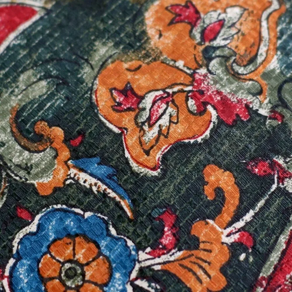 Paulo Visari Green Multi-Colored Floral Print Short Wide Silk Tie Made In Itally